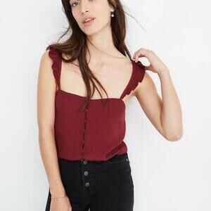 Madewell Maroon Ruffle Strap Button Front Top